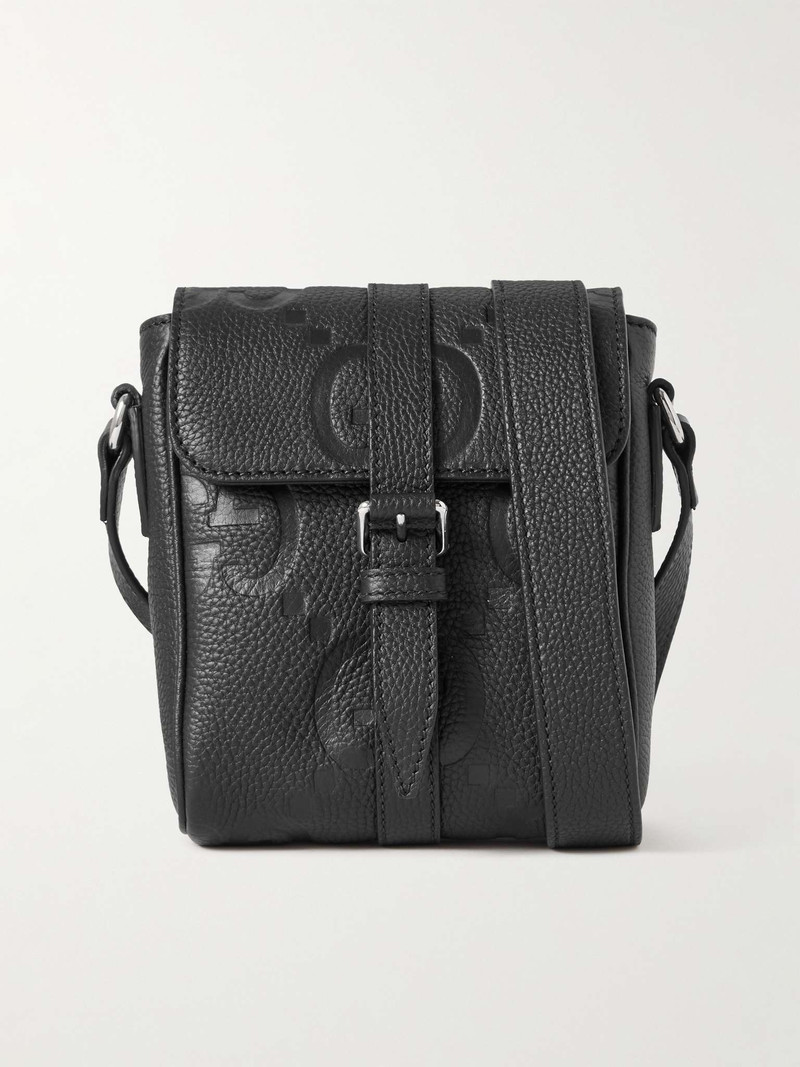 Jumbo GG Logo-Debossed Full-Grain Leather Messenger Bag - 1