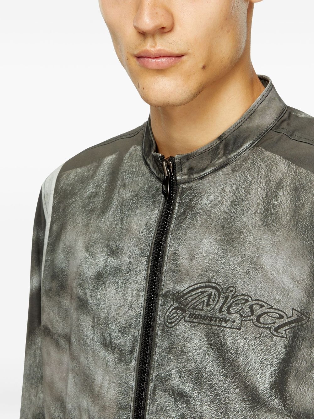 panelled logo biker jacket - 5