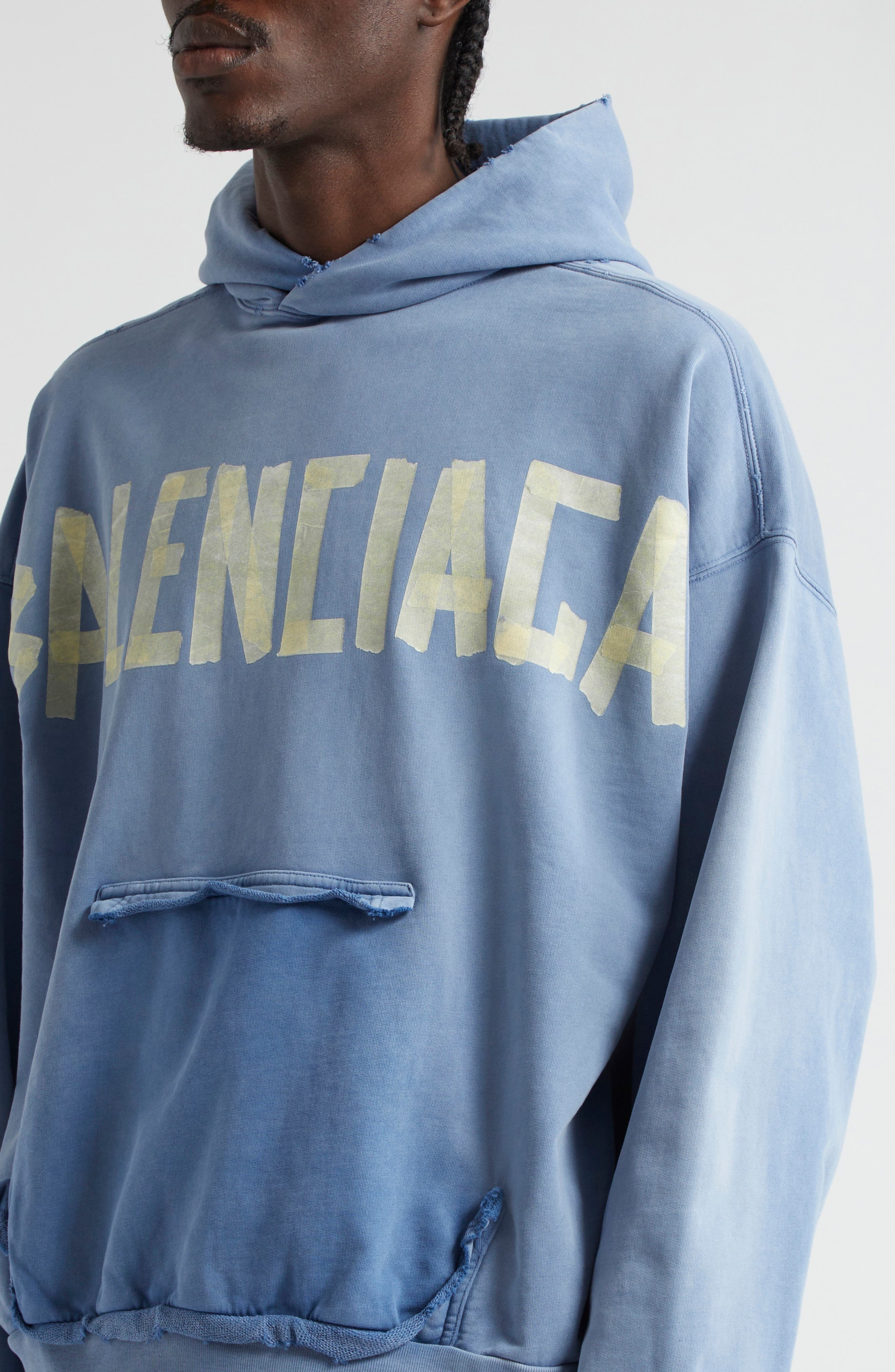 Tape Logo Distressed Cotton Hoodie - 4