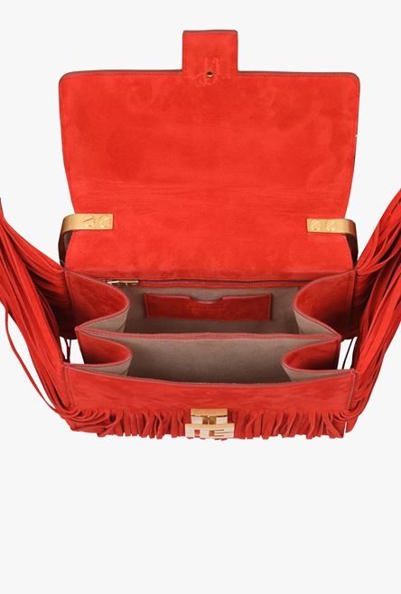 Rust-colored suede and leather Ely bag with fringe - 5