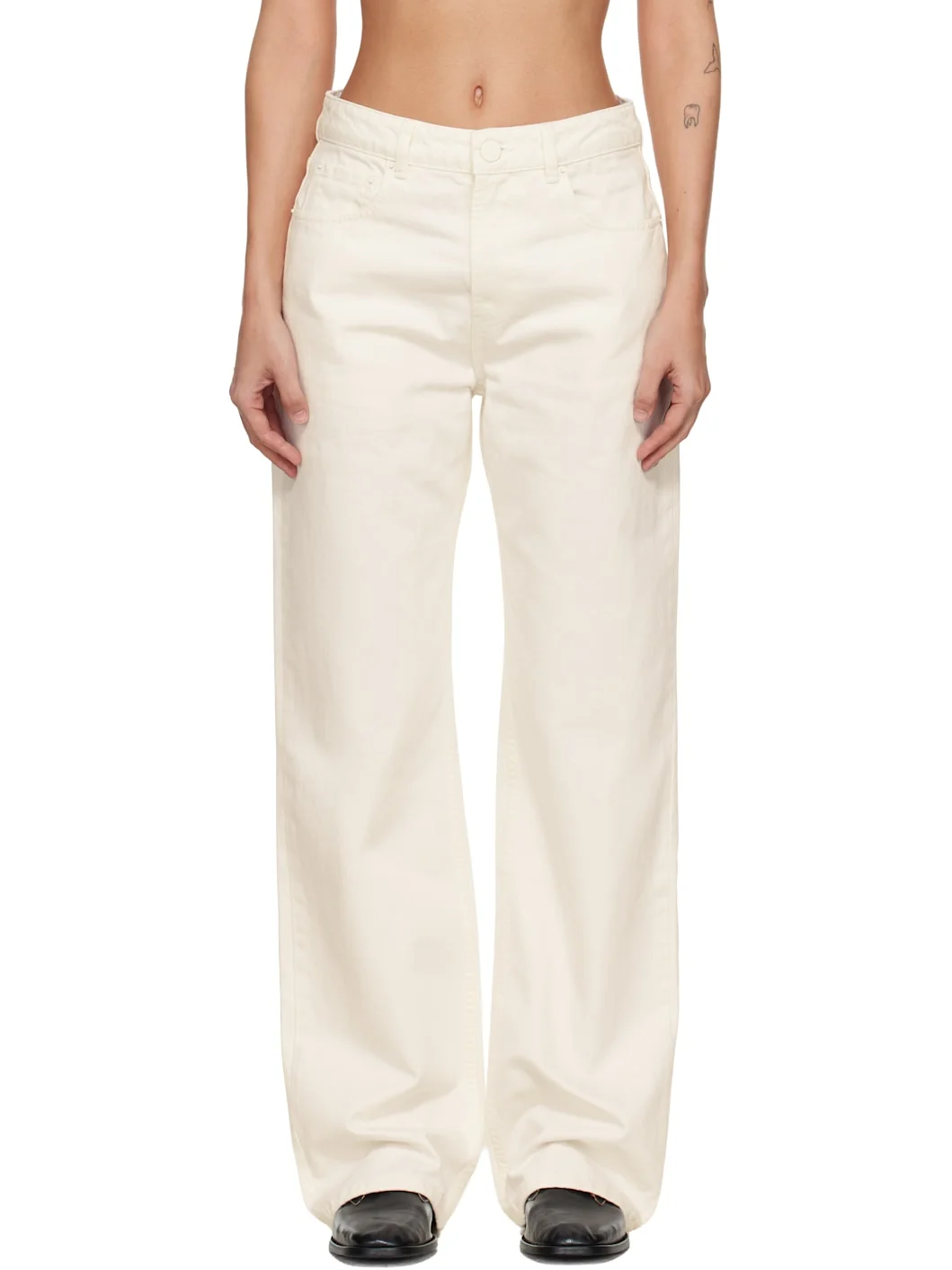 Off-White Cotton Large Fit Jeans - 1