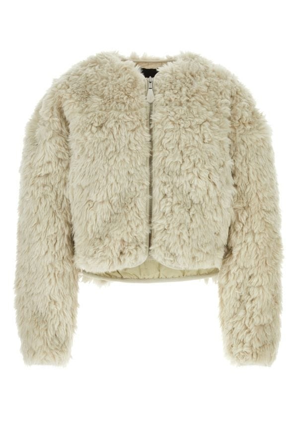 Ivory eco fur coat - 1