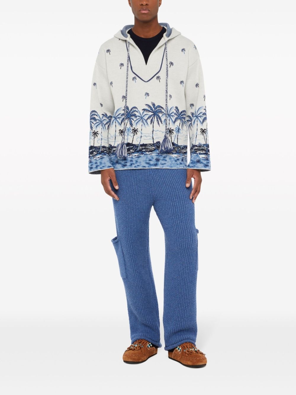 hawaii print-knitted wool hoodie - 3