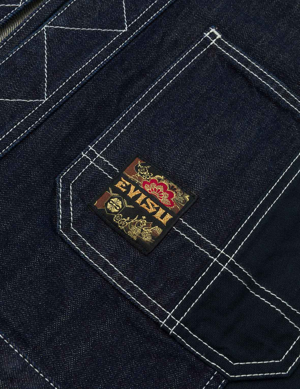 Multi-Pocket with Brocade Patch Relax Fit Denim Kimono - 12