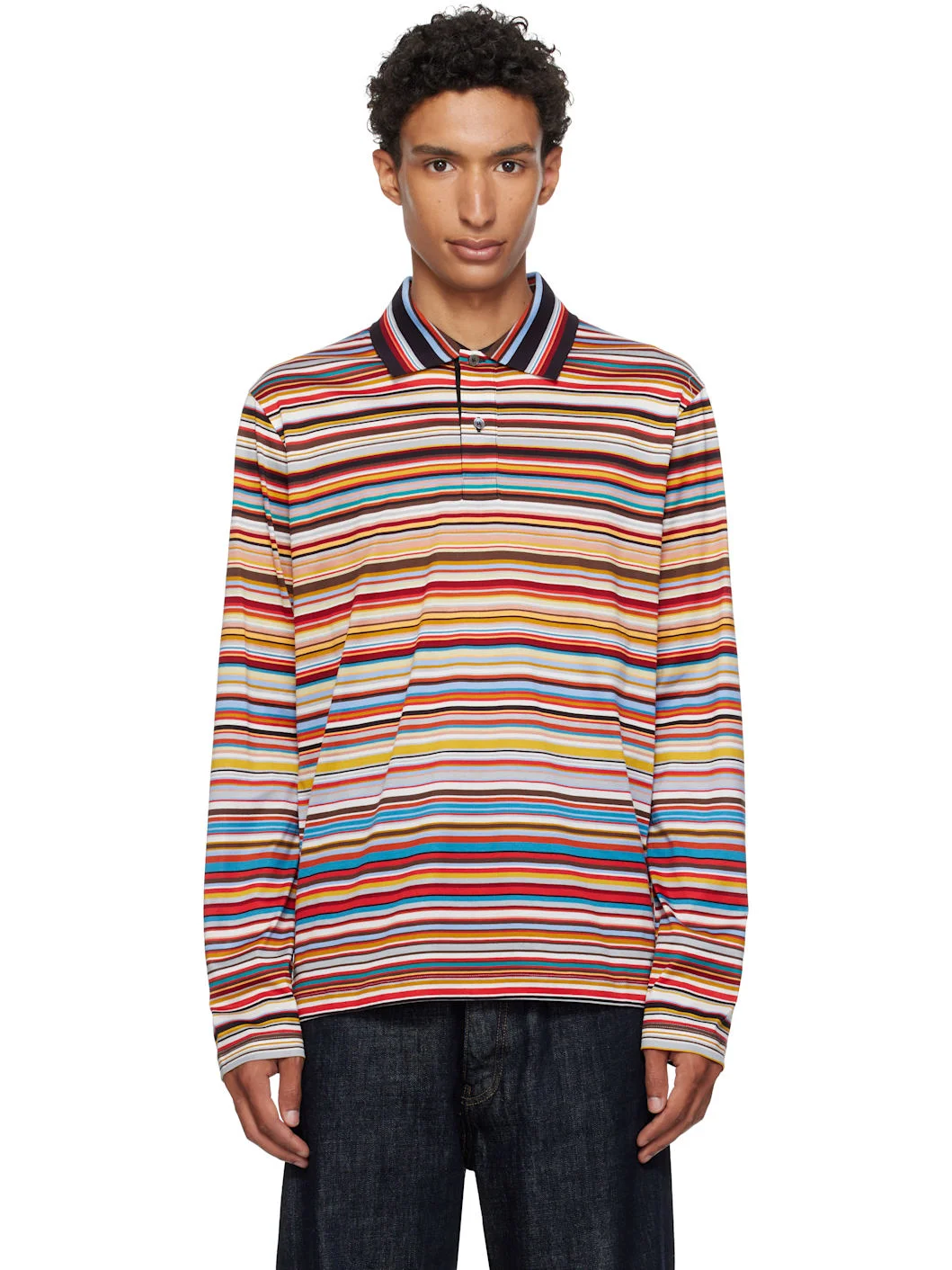Multicolor 'Signature Stripe' Long Sleeve Polo - 1