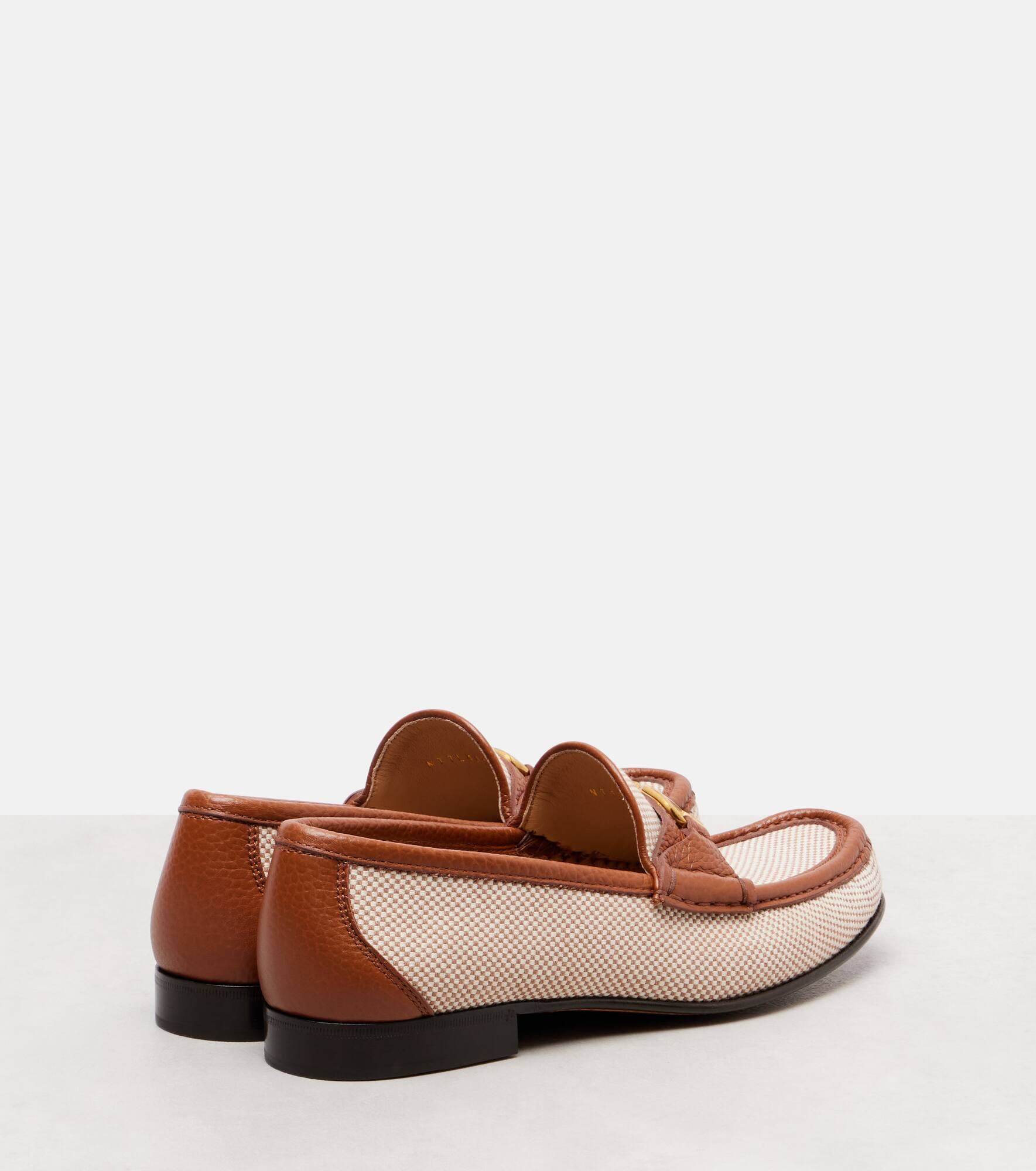 VLogo leather-trimmed canvas loafers - 2