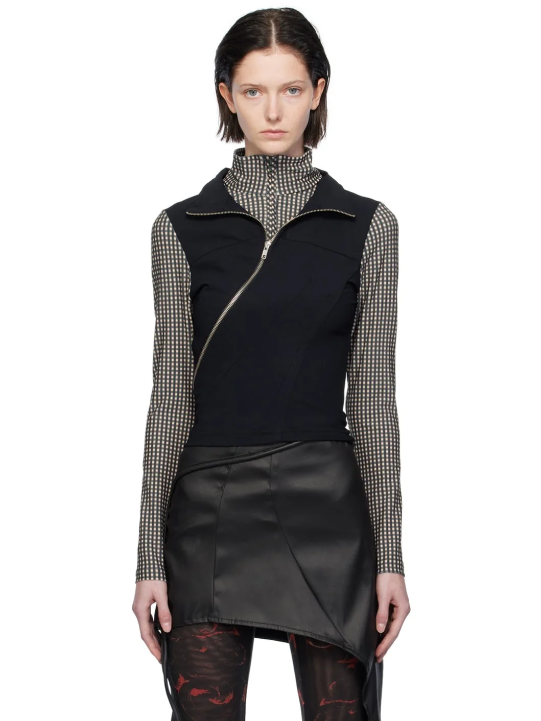 Black Double Collar Turtleneck - 1