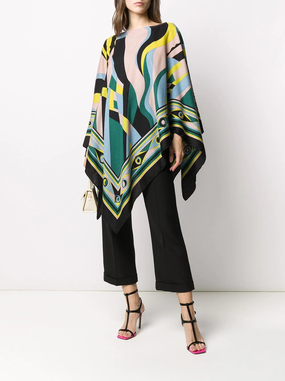 abstract-print poncho - 2