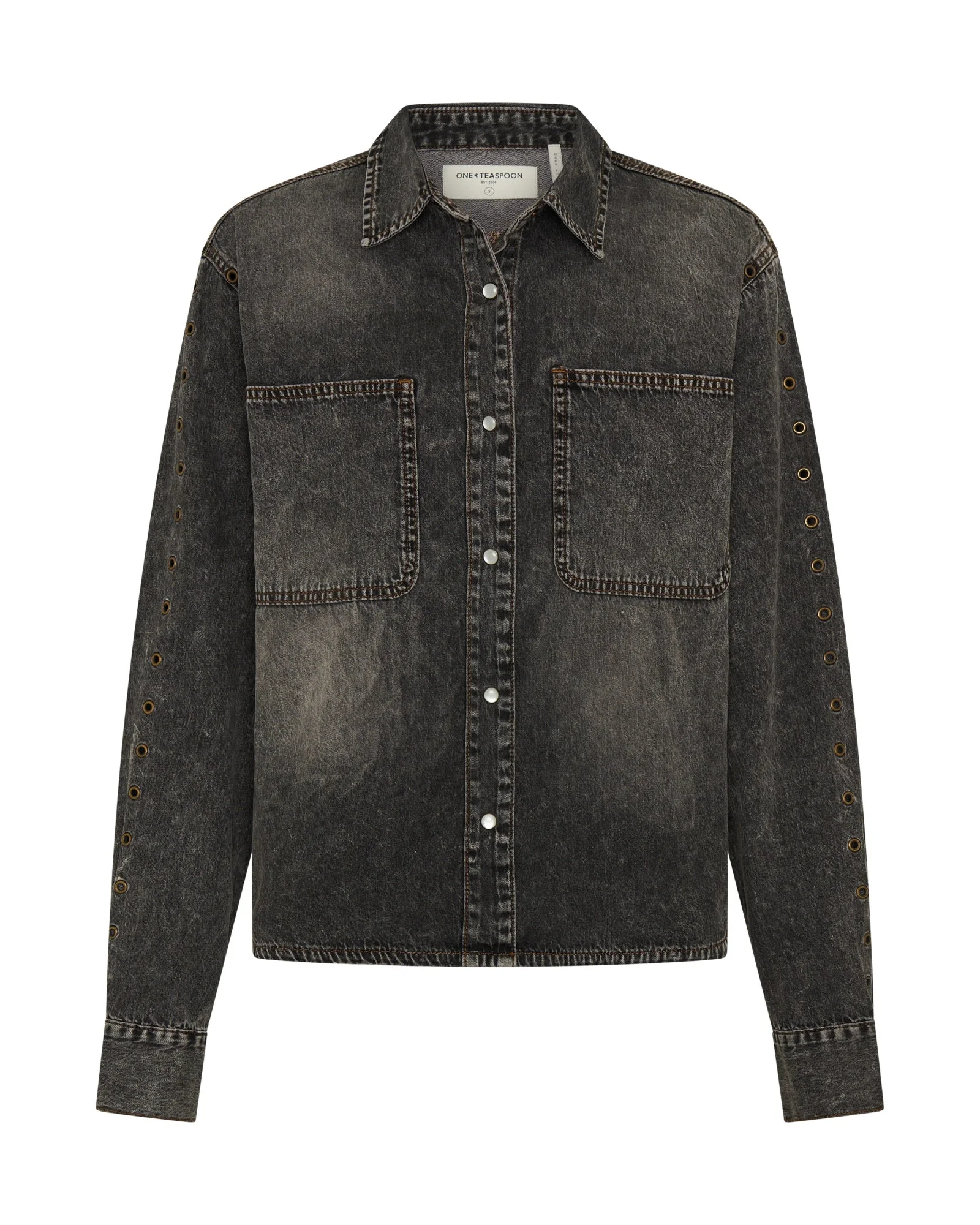 Nixie Eyelet Classic Fit Denim Shirt - Charcoal Black - 1