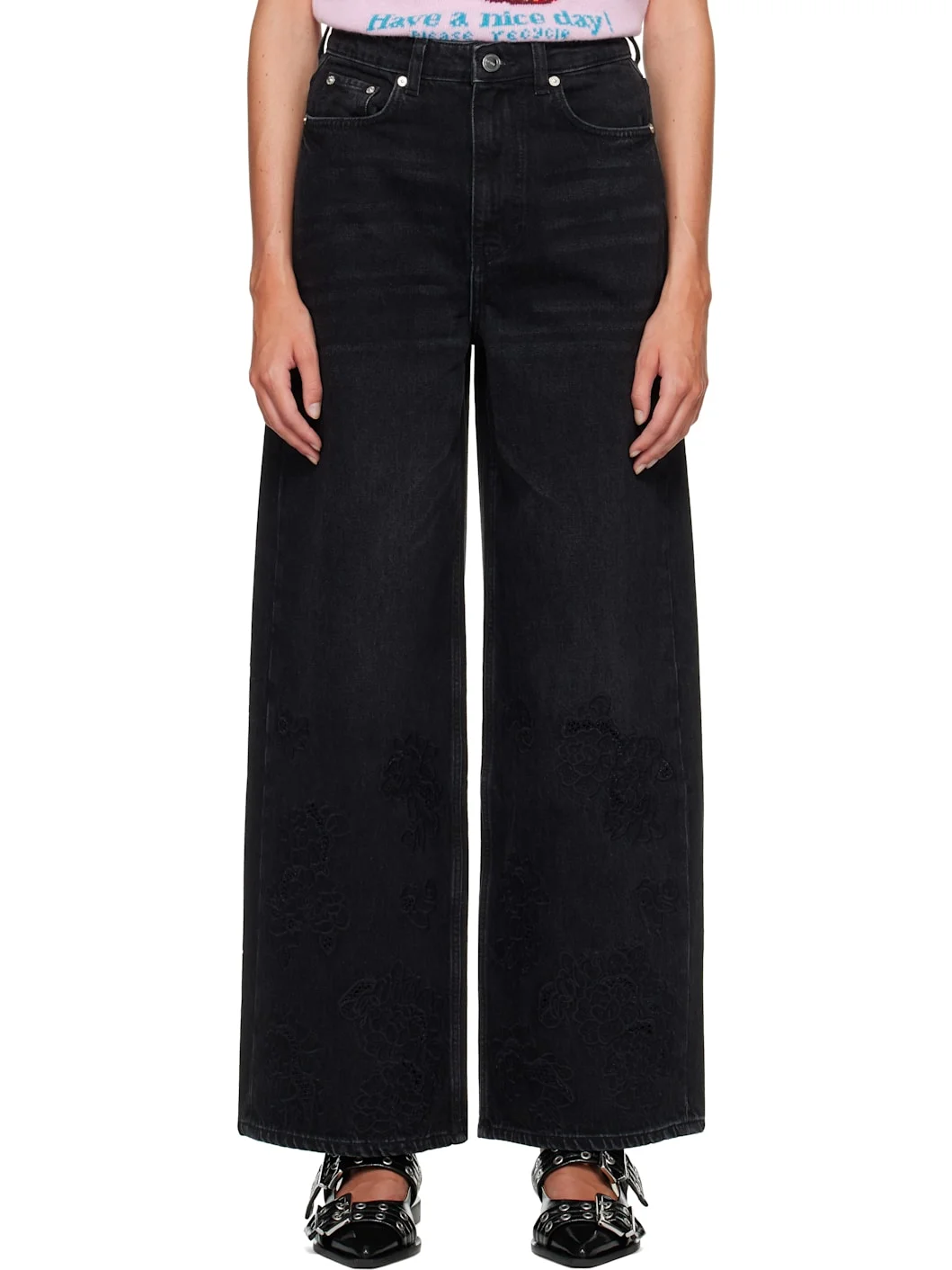 Black Broderie Anglaise Lari Jeans - 1