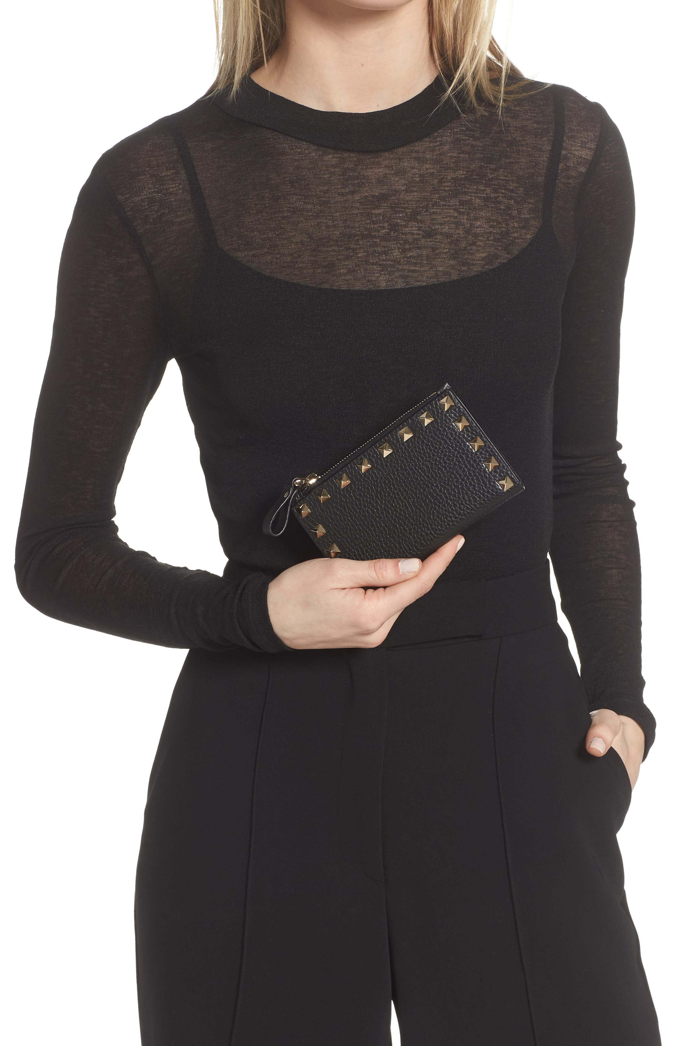 Valentino Garavani Rockstud Zip Coin & Card Pouch in Nero at Nordstrom - 4