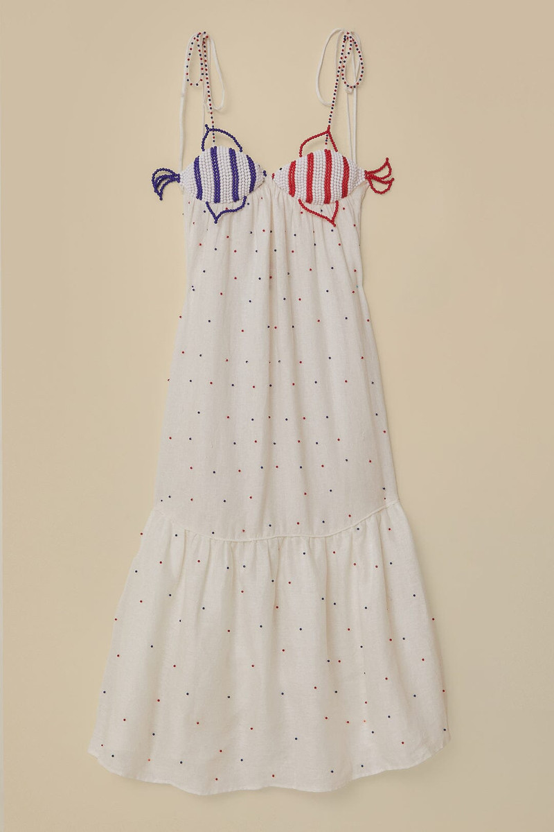 White Beaded Fishes Sleeveless Maxi Dress 7