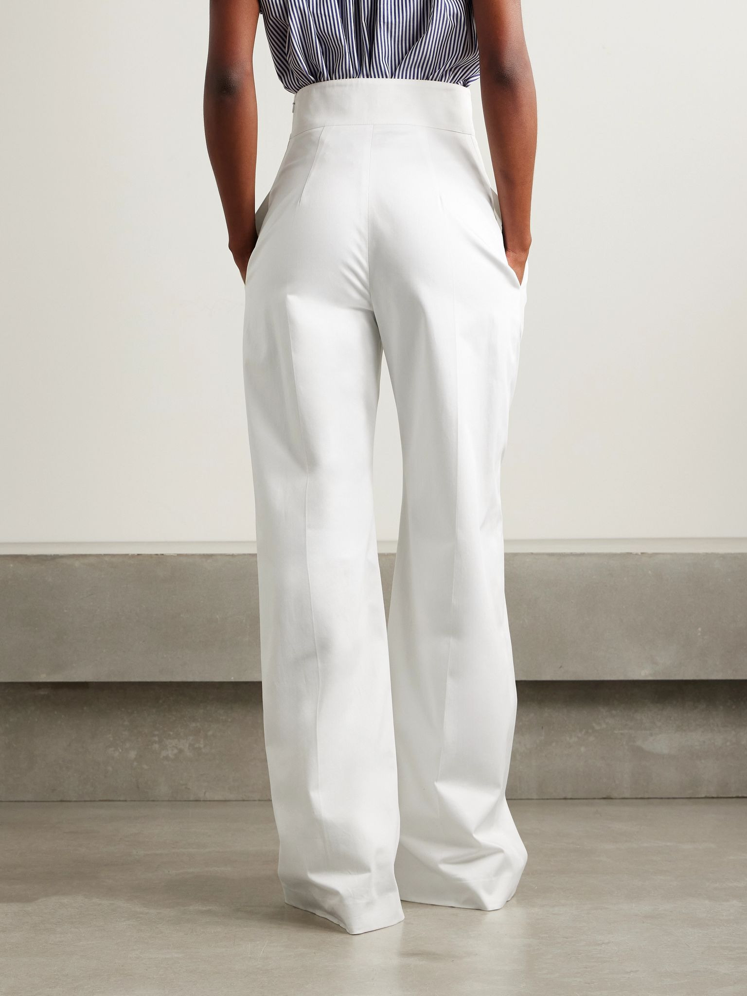 Cotton-blend sateen wide-leg pants White - 4