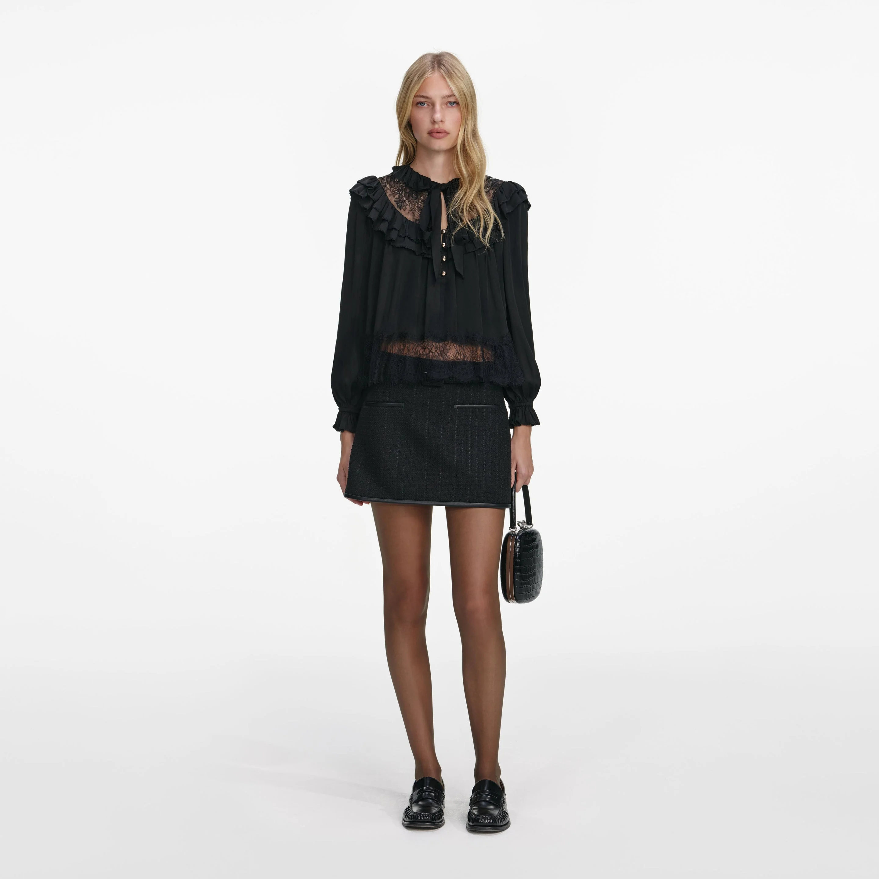 Black Viscose Lace Blouse - 1