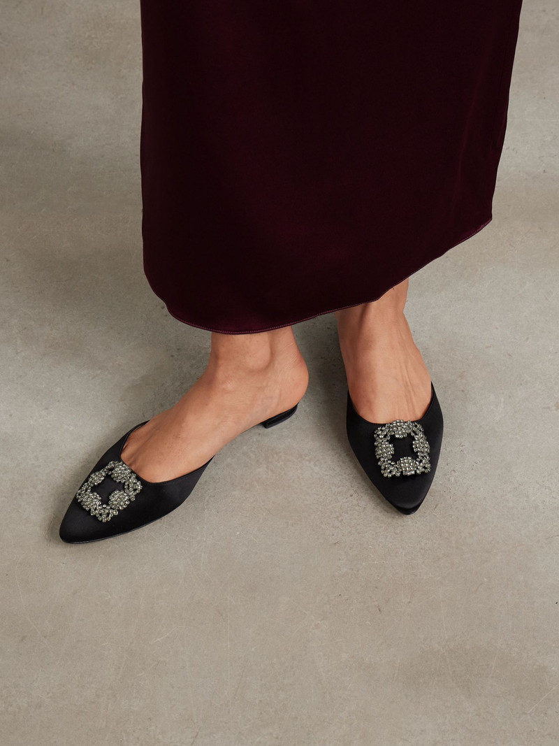 Manolo Blahnik Hangisi crystal-embellished satin slippers Black outlook
