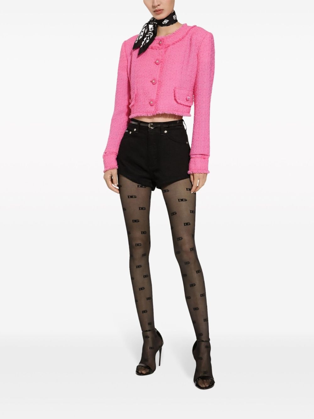 round-neck cropped tweed jacket - 3