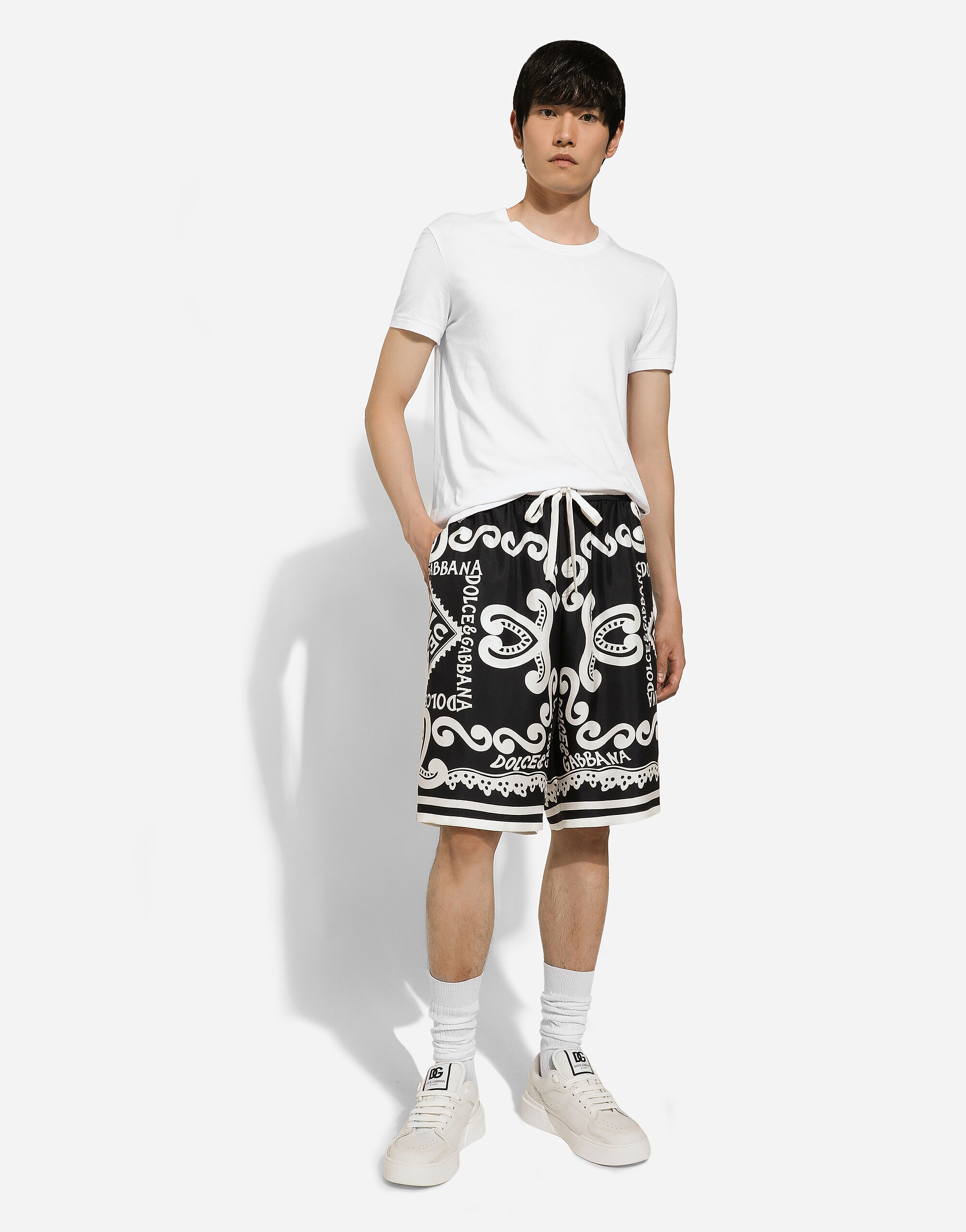 Marina-print silk twill shorts - 6