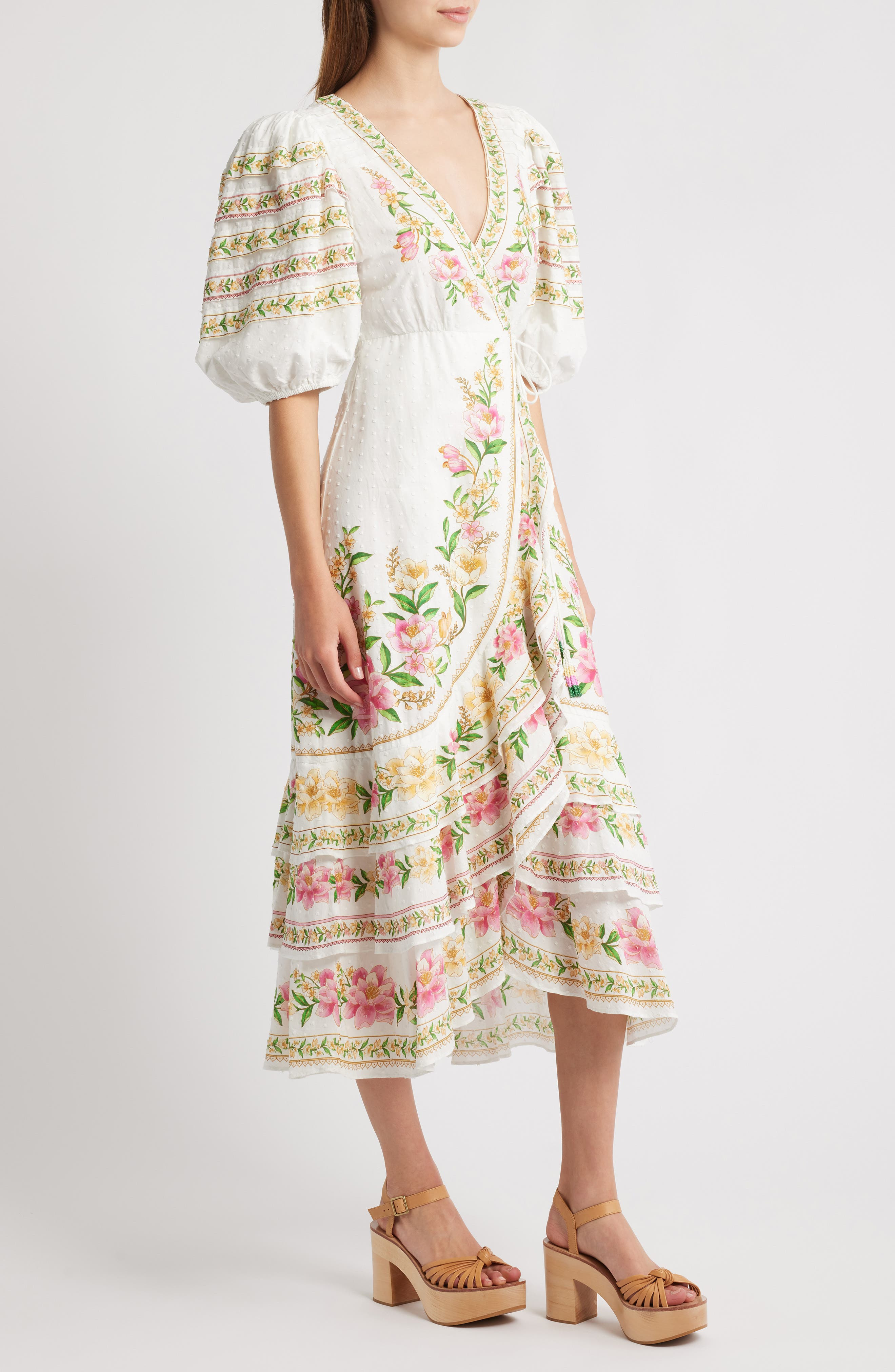 FARM Rio Palm Dream Floral Print Wrap Dress in Off-White at Nordstrom - 3