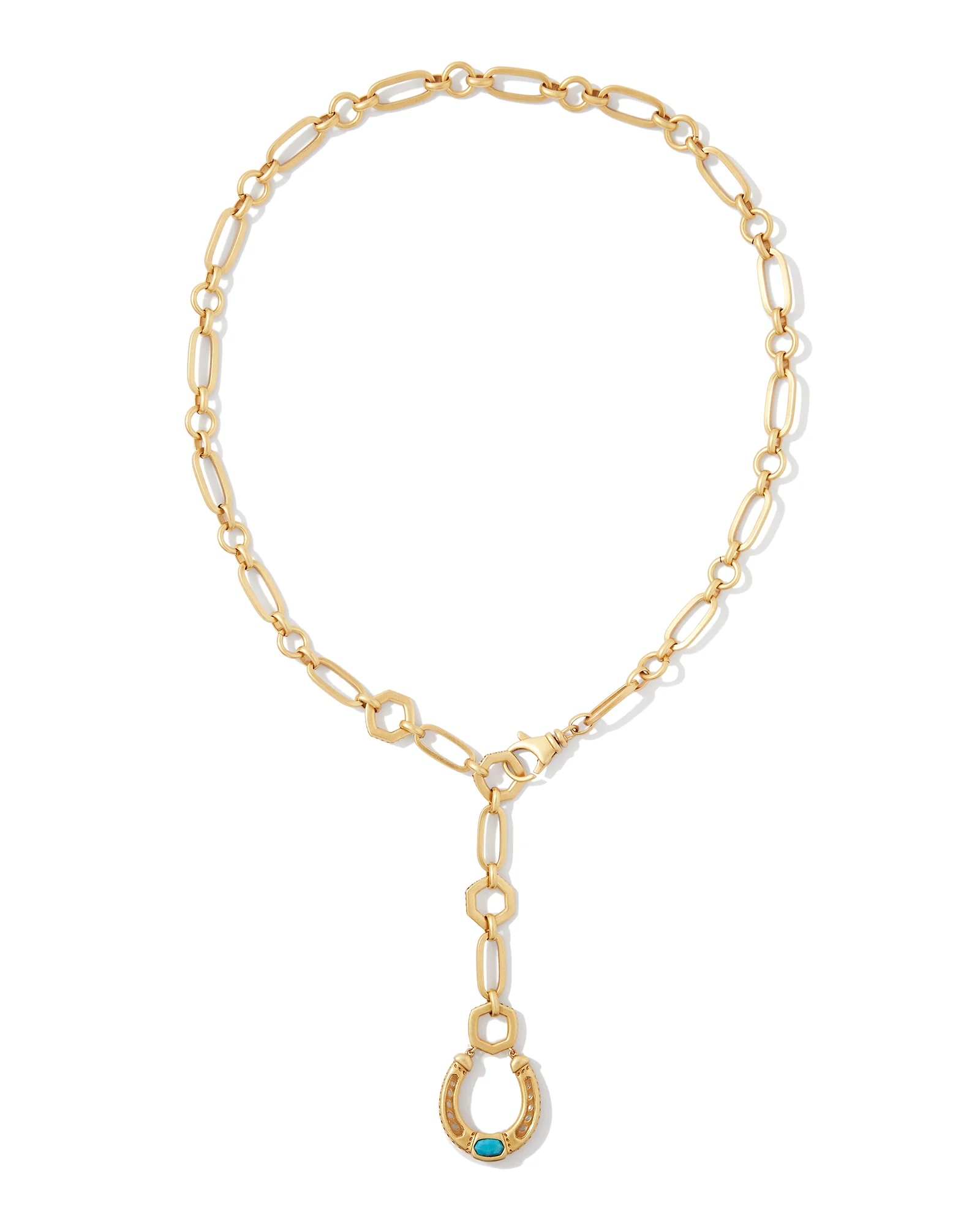 Noble Vintage Gold Horseshoe Y Necklace in Variegated Dark Teal Magnesite - 1