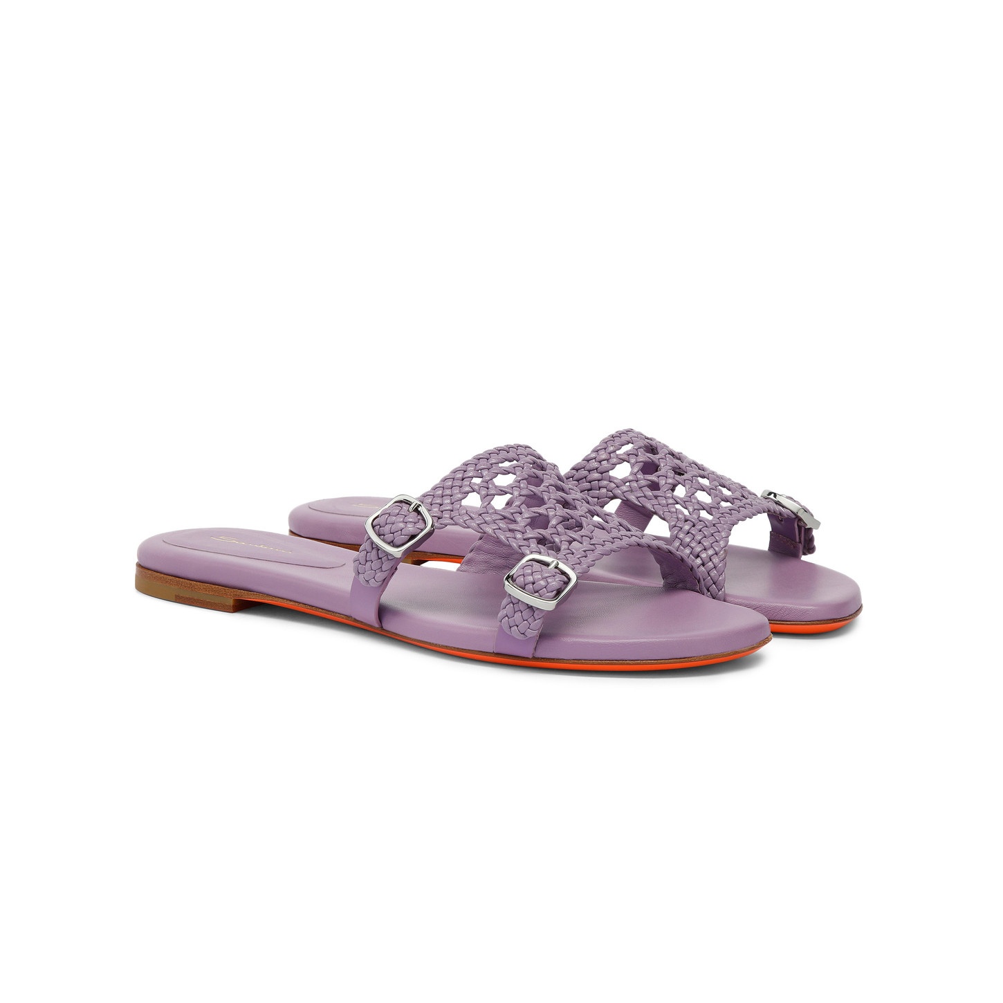 Women's lilac woven leather double-buckle slide sandal - 3