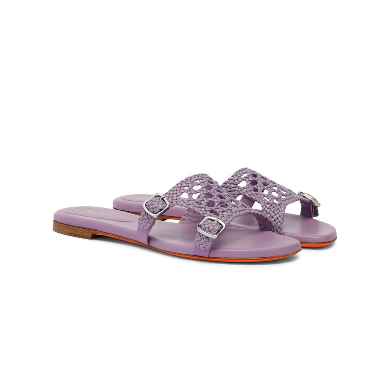 Women's lilac woven leather double-buckle slide sandal 3