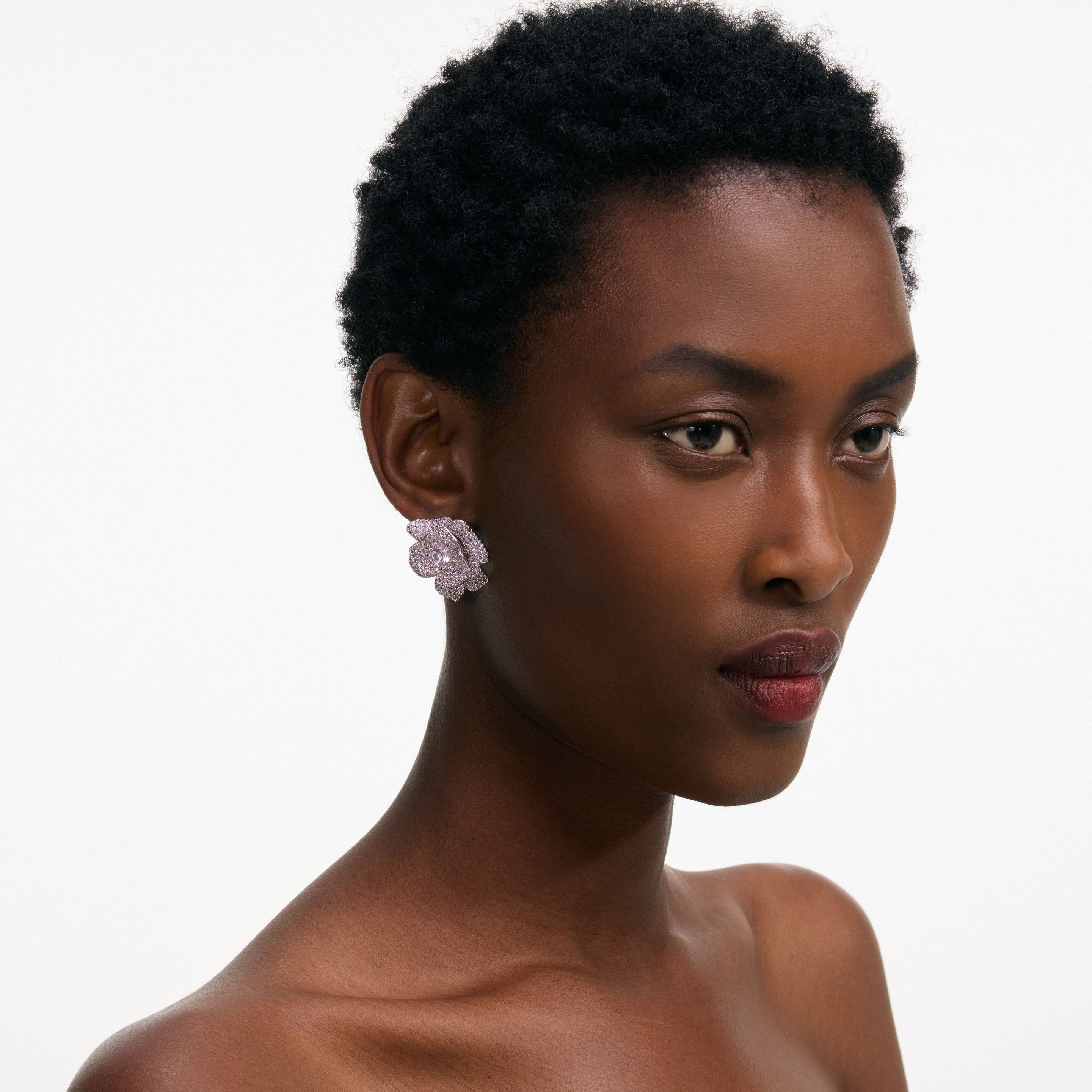 Pink Crystal Flower Earrings - 3