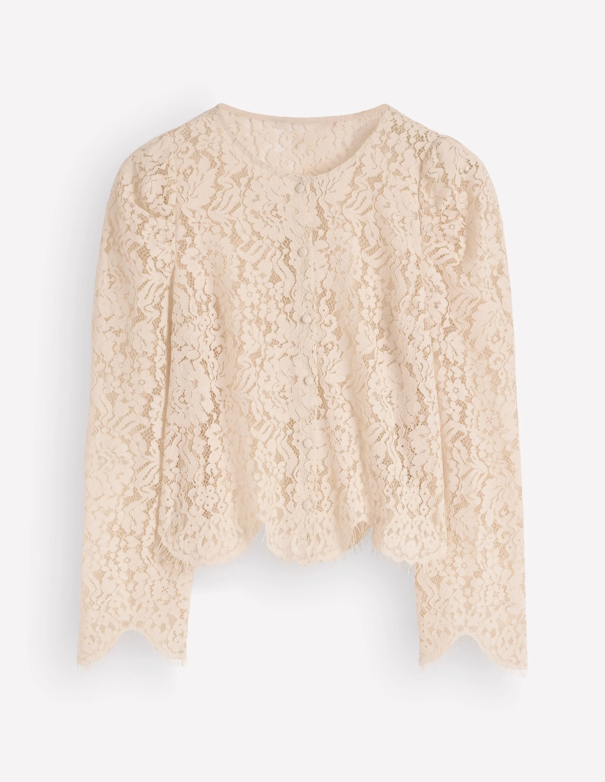 Lace Puff Sleeve Top-Warm Ivory - 1