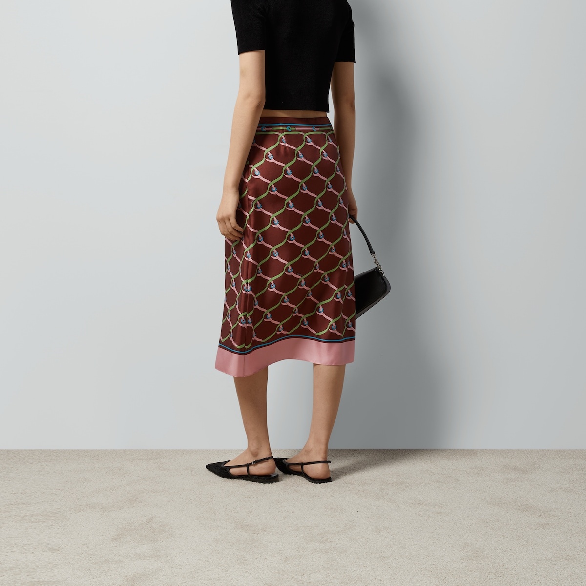 Criss-cross buckle print silk skirt - 6