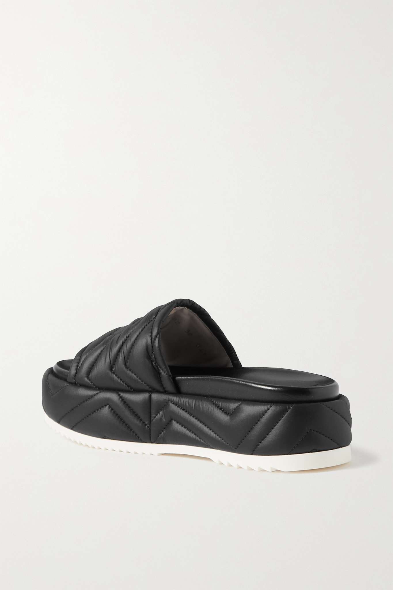 Quilted embroidered faux leather platform slides - 3