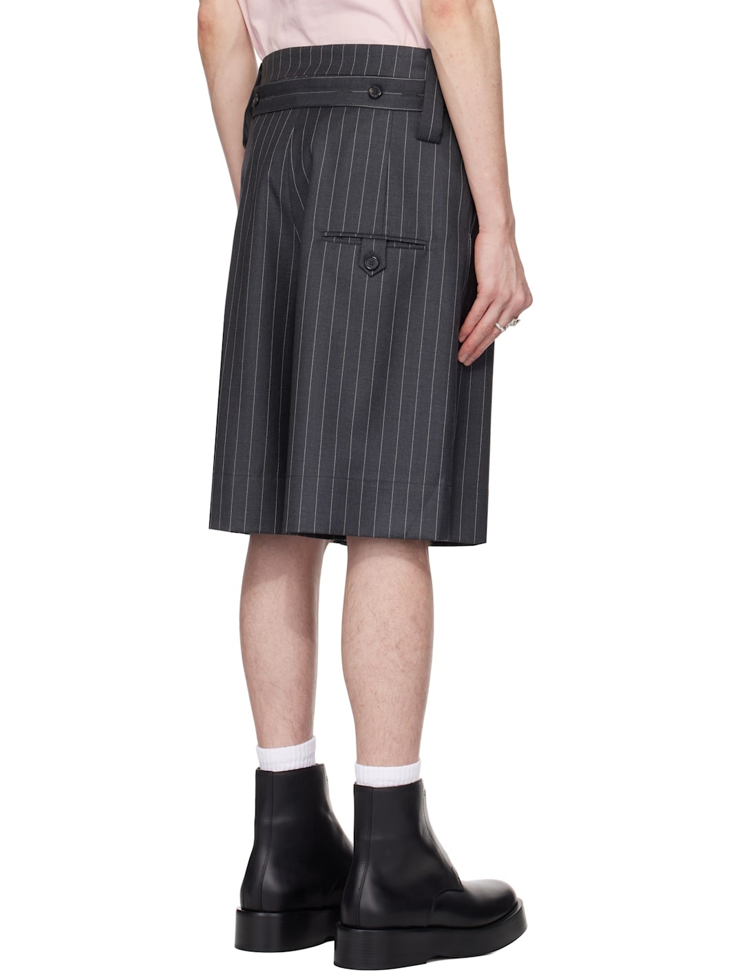 Gray Folded Front Pleat Shorts - 3
