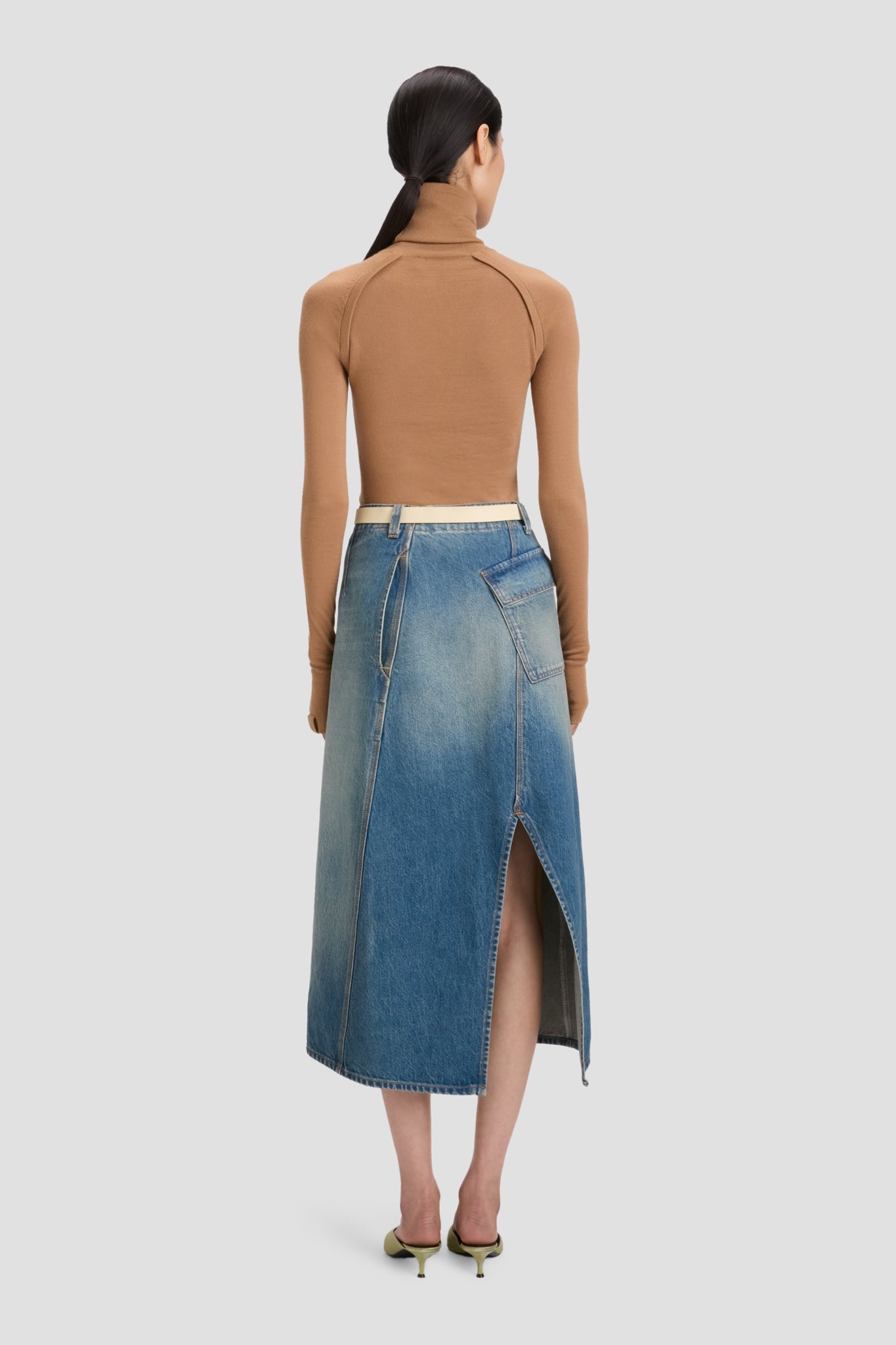 Asymmetric Utility Skirt In Washed Blue - 5