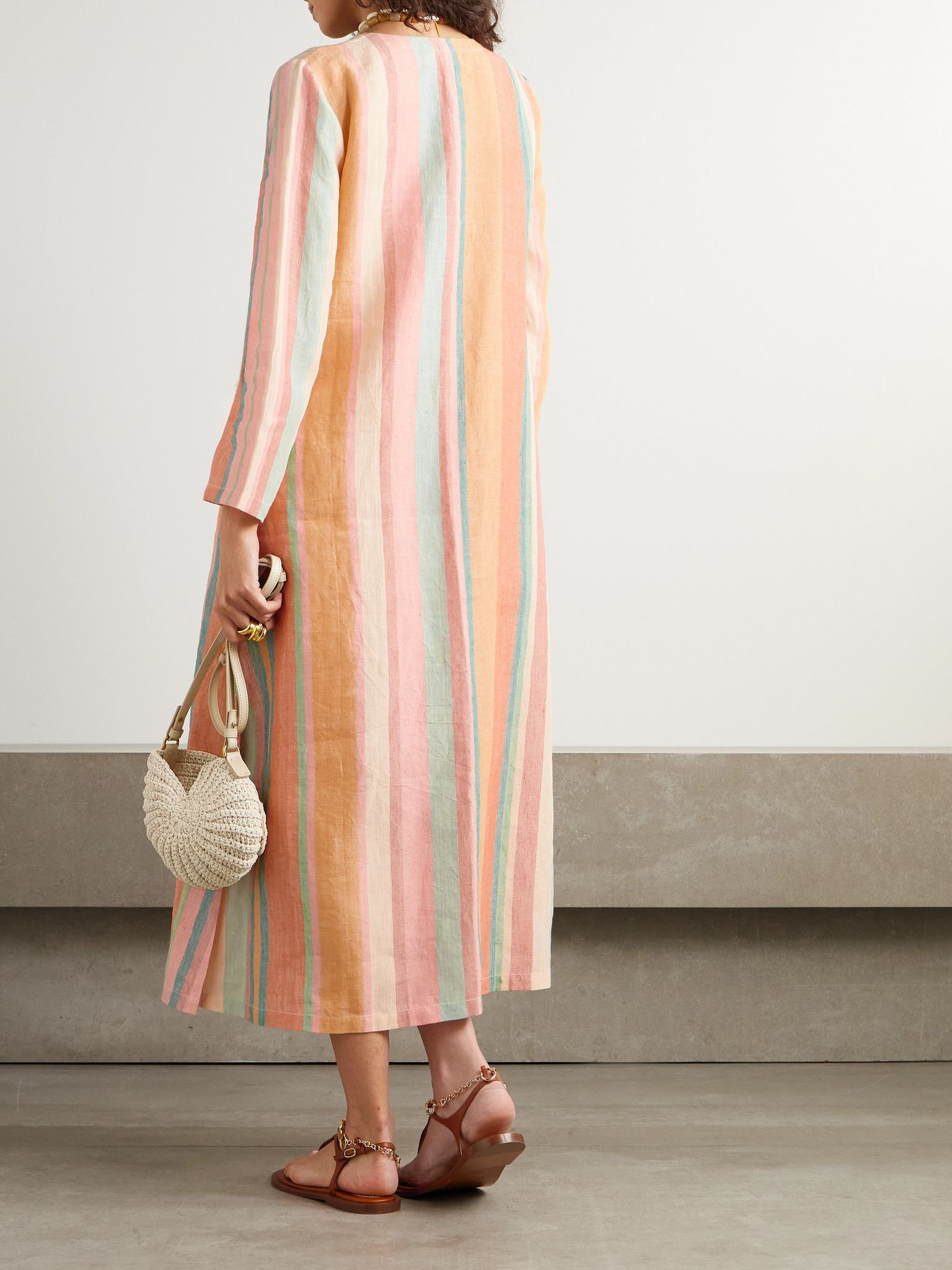 Striped linen kaftan Pastel orange - 3
