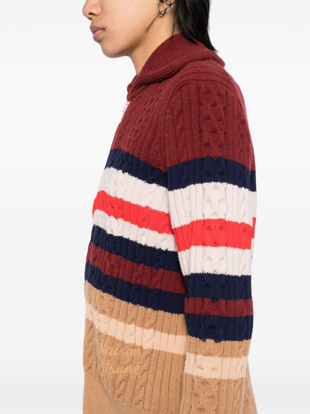 striped cable zipped cardigan - 5
