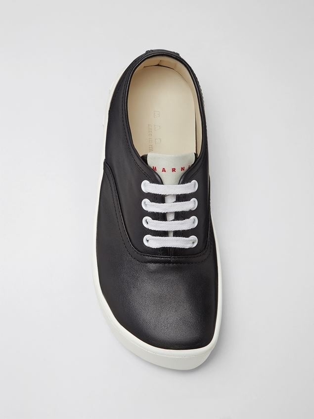 BLACK SMOOTH CALFSKIN SNEAKER WITH MAXI LOGO IN RELIEF - 4