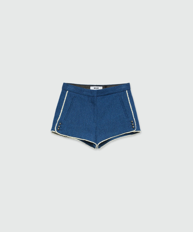 Blue boucle tweed denim shorts - 1