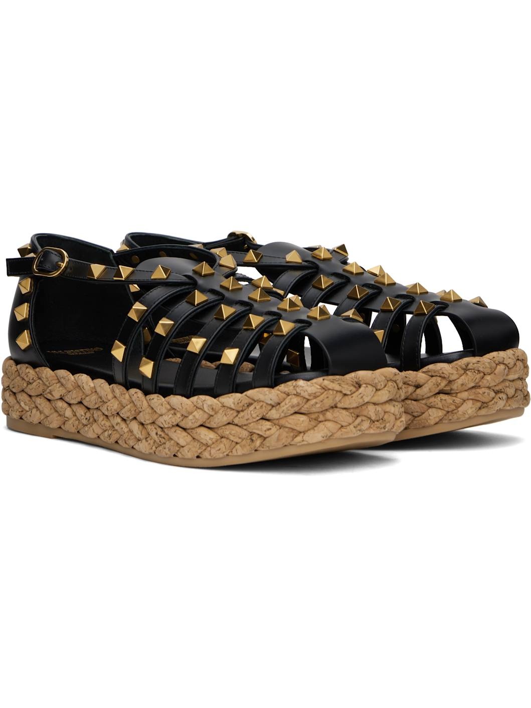 Black Rockstud Cork Sandals - 4