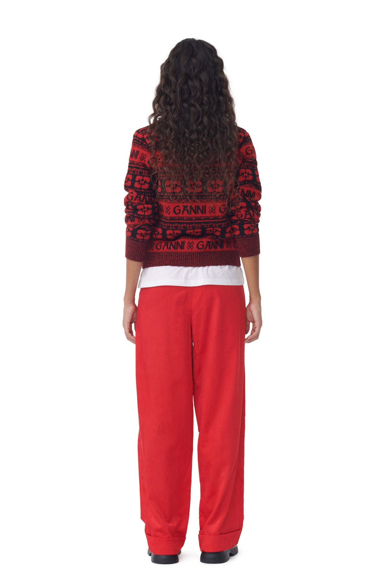 RED SHINY CORDUROY LOOSE PLEAT PANTS - 4