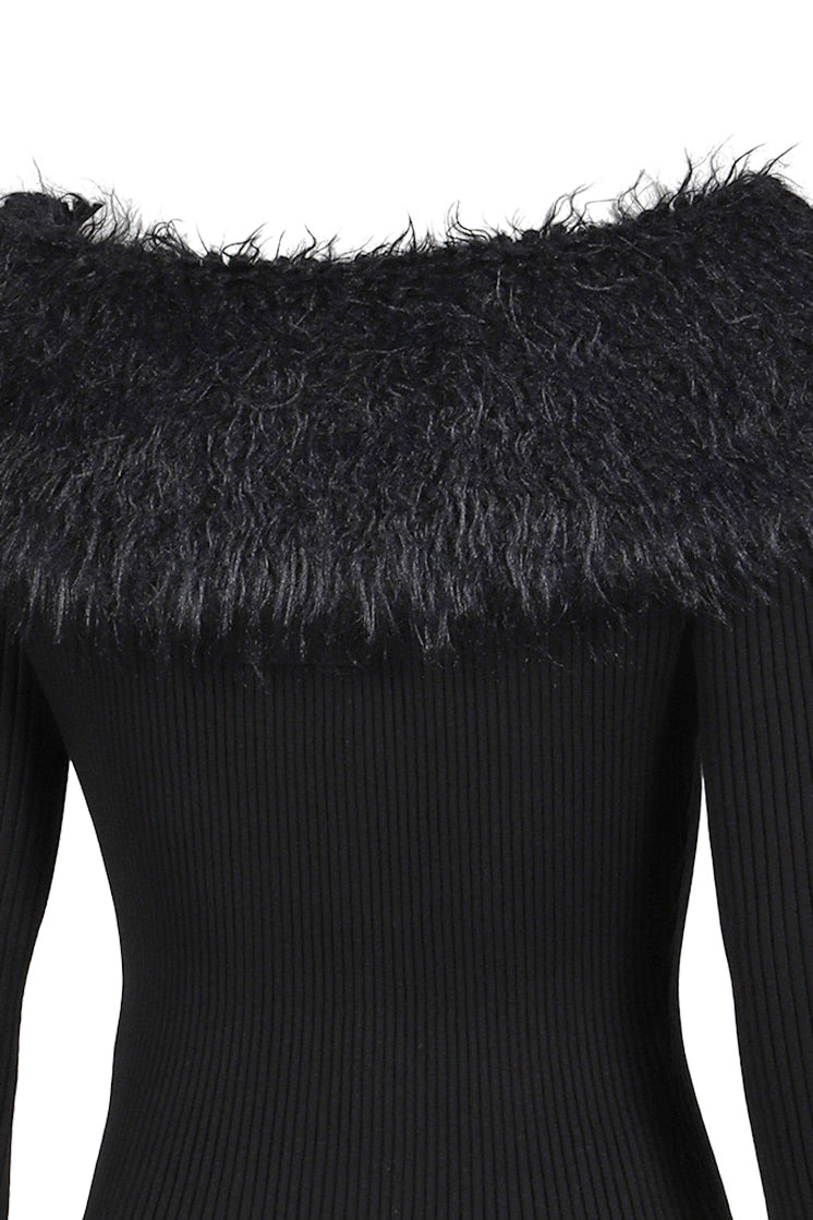MIX VISCOSE RIBBED AND HAIRY DETAILS SWEATER / BLK - 9