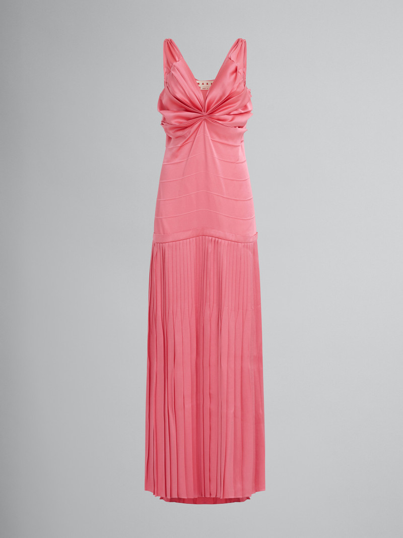 DRAPED LONG DRESS IN PINK CRÊPE SATIN - 1