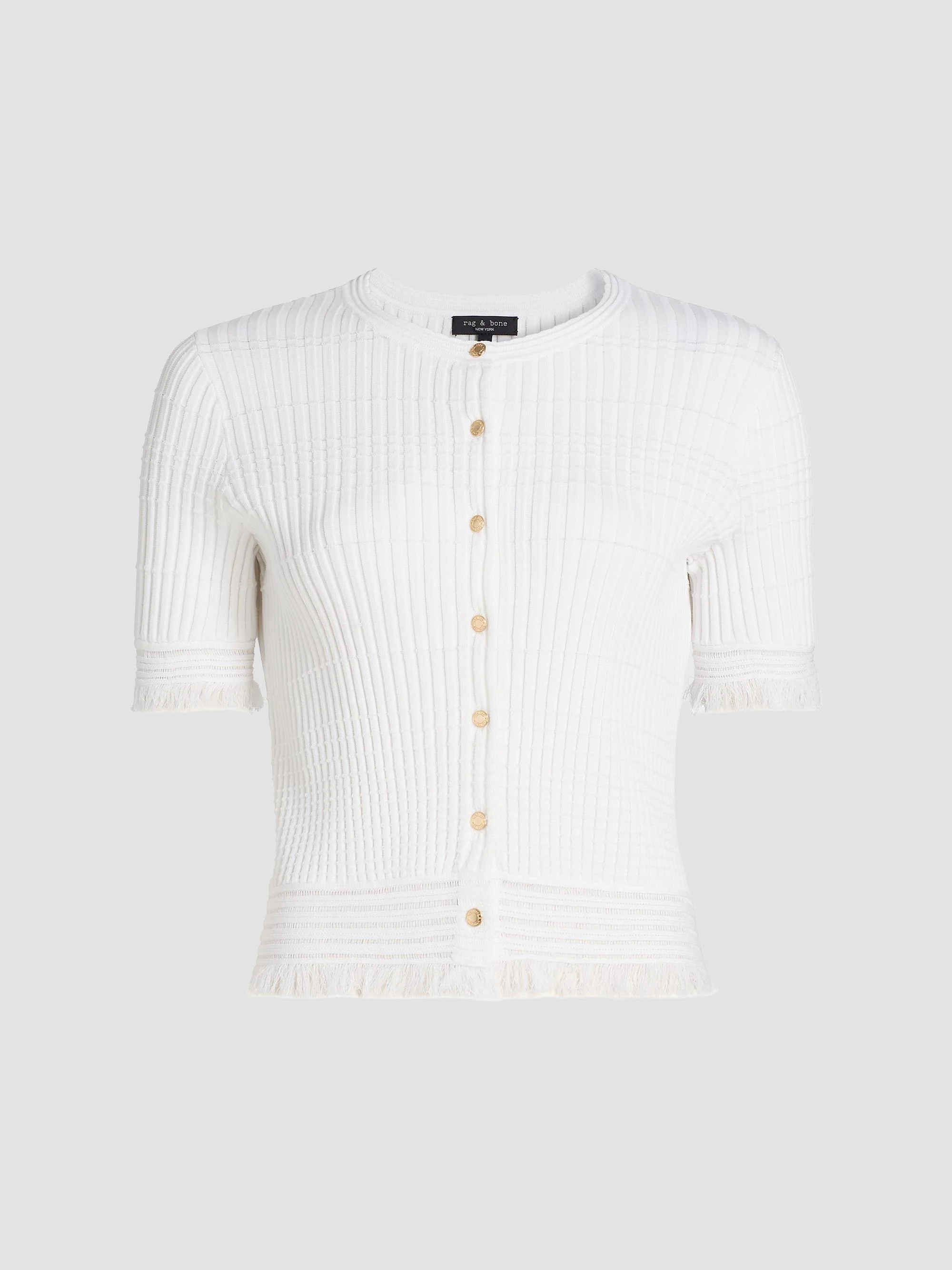 Women's Ayan Fringe-Trim Rib-Knit Cardigan - White - 1