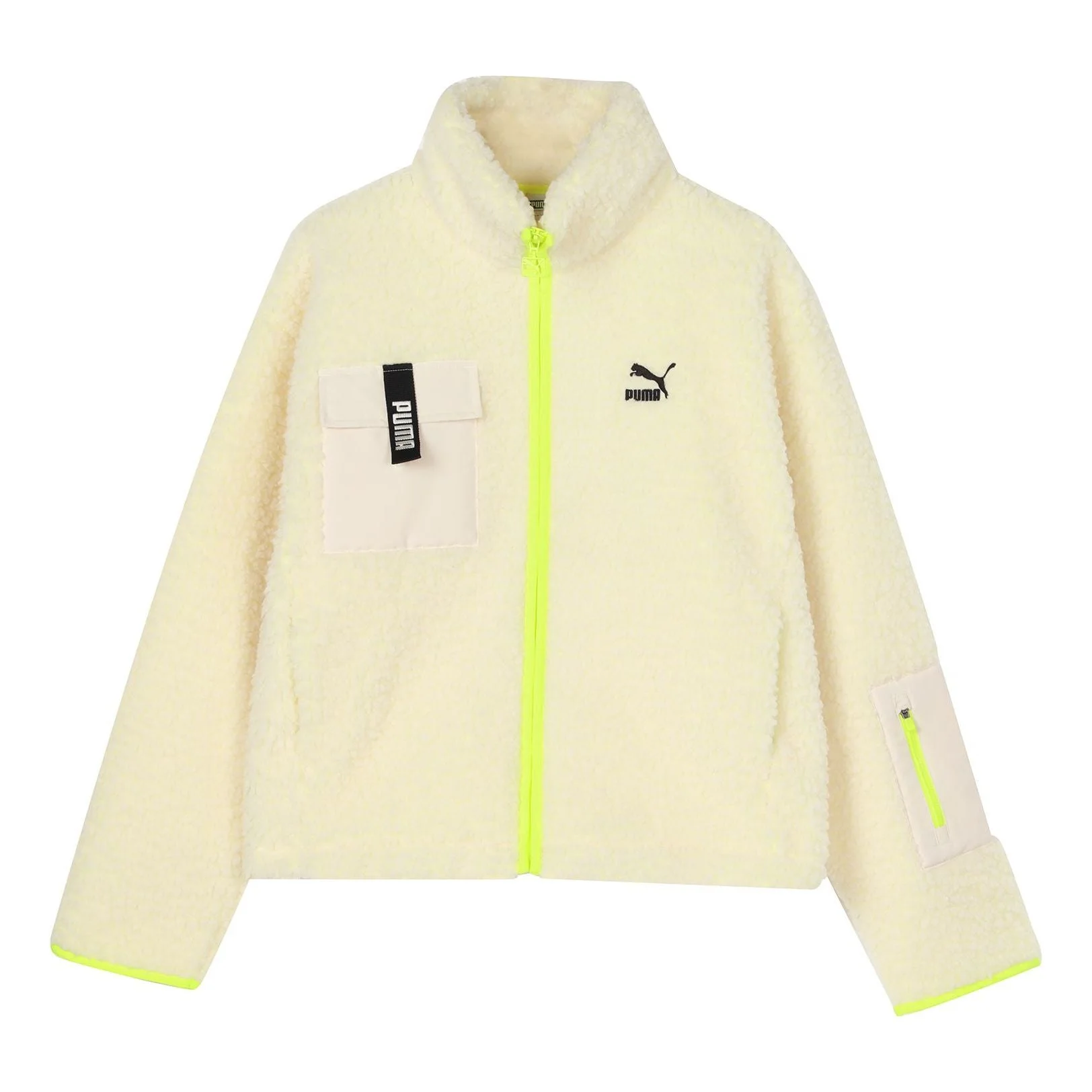(WMNS) PUMA Trail sherpa FZ Jacket Minimalistic logo lamb's wool Zipper Creamy White 928727-01 - 1
