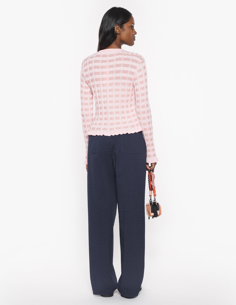 CHECKED RIBBED CARDIGAN - 5