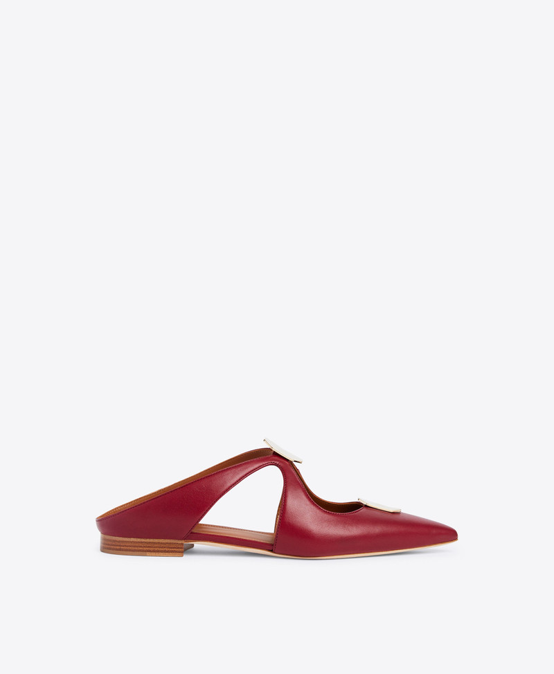 Tina Flat - Burgundy Leather Flat Mules with Ornaments 1