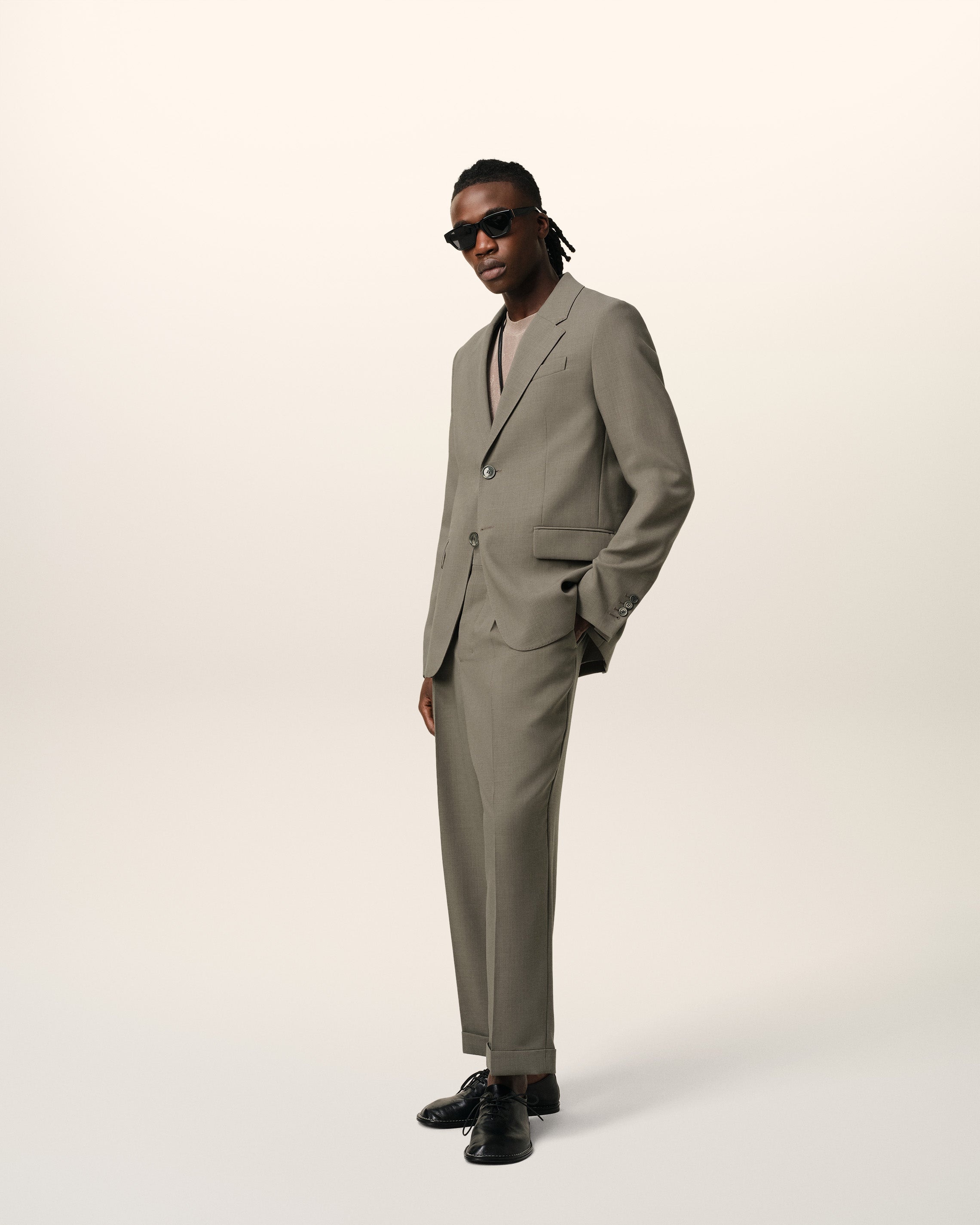 TAUPE WOOL TWO BUTTONS JACKET - 6