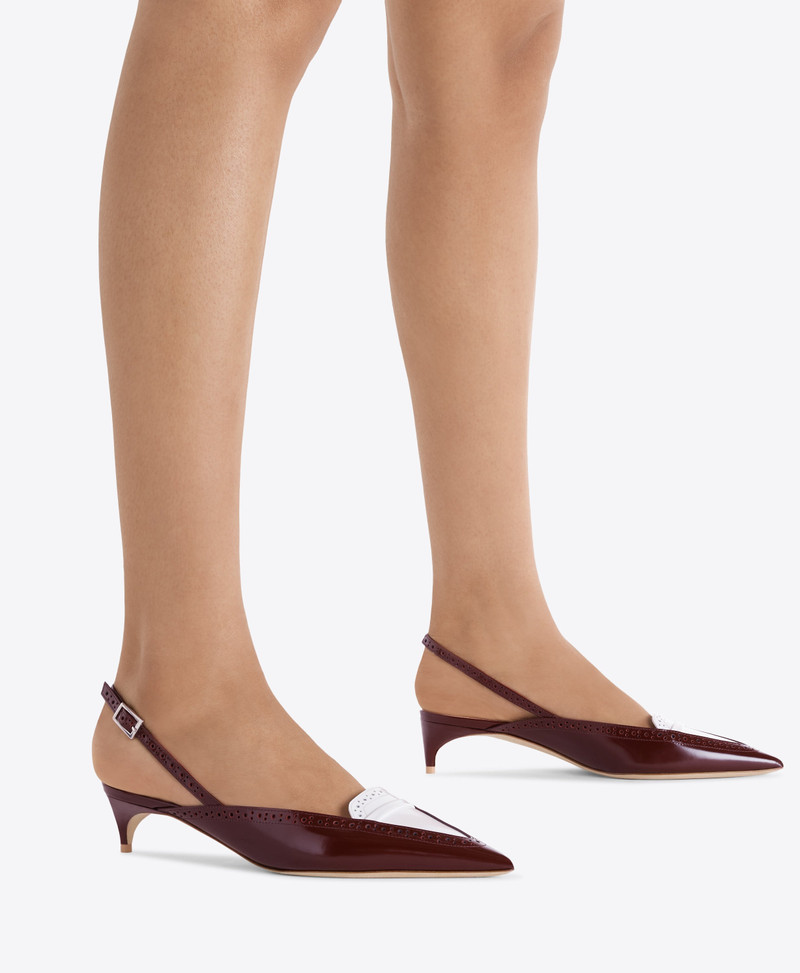 Laurie 40 Red & White Brushed Leather Slingbacks 5