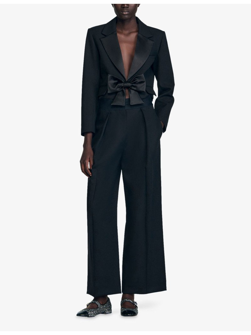 Sandro Logo-Waist Wide-Leg Wool Trousers outlook