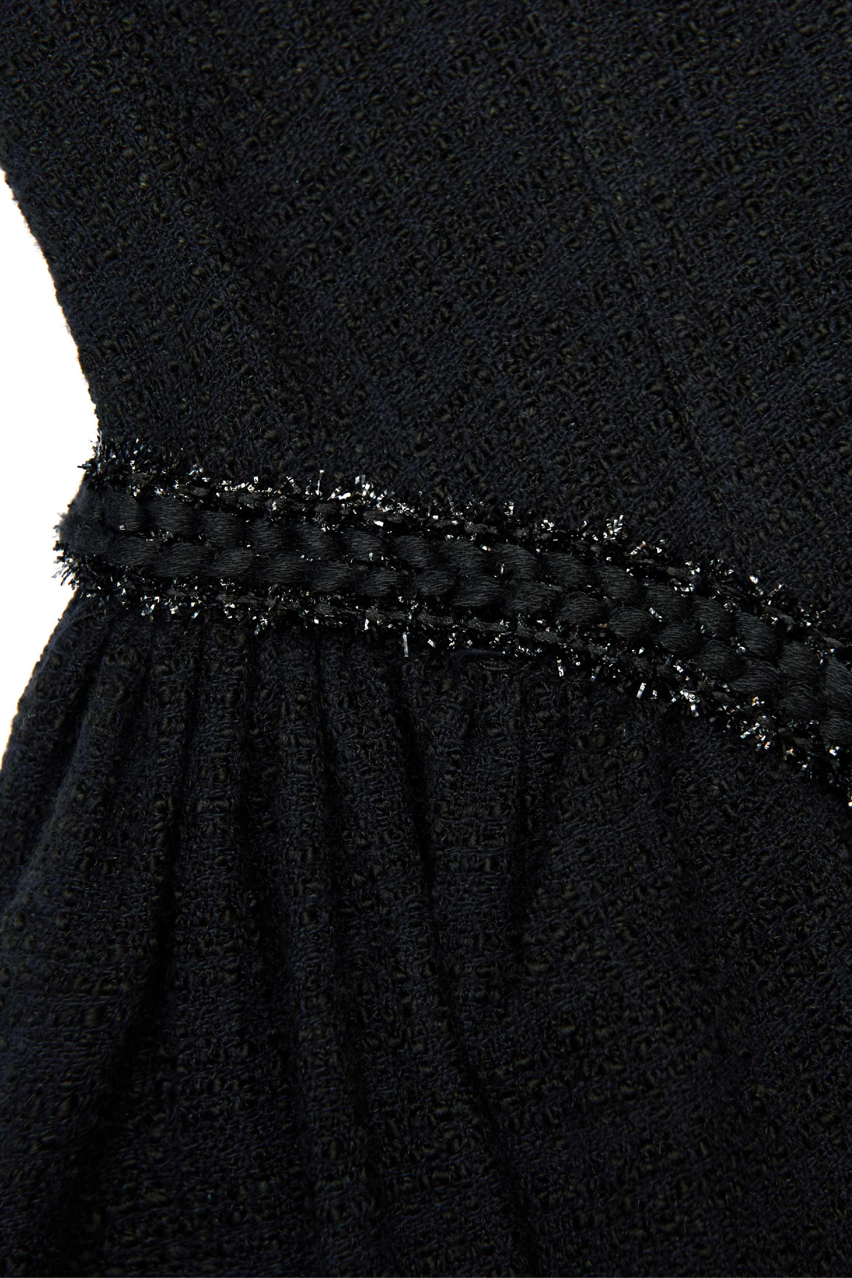 BLACK BOUCLE SLEEVELESS MIDI DRESS - 5