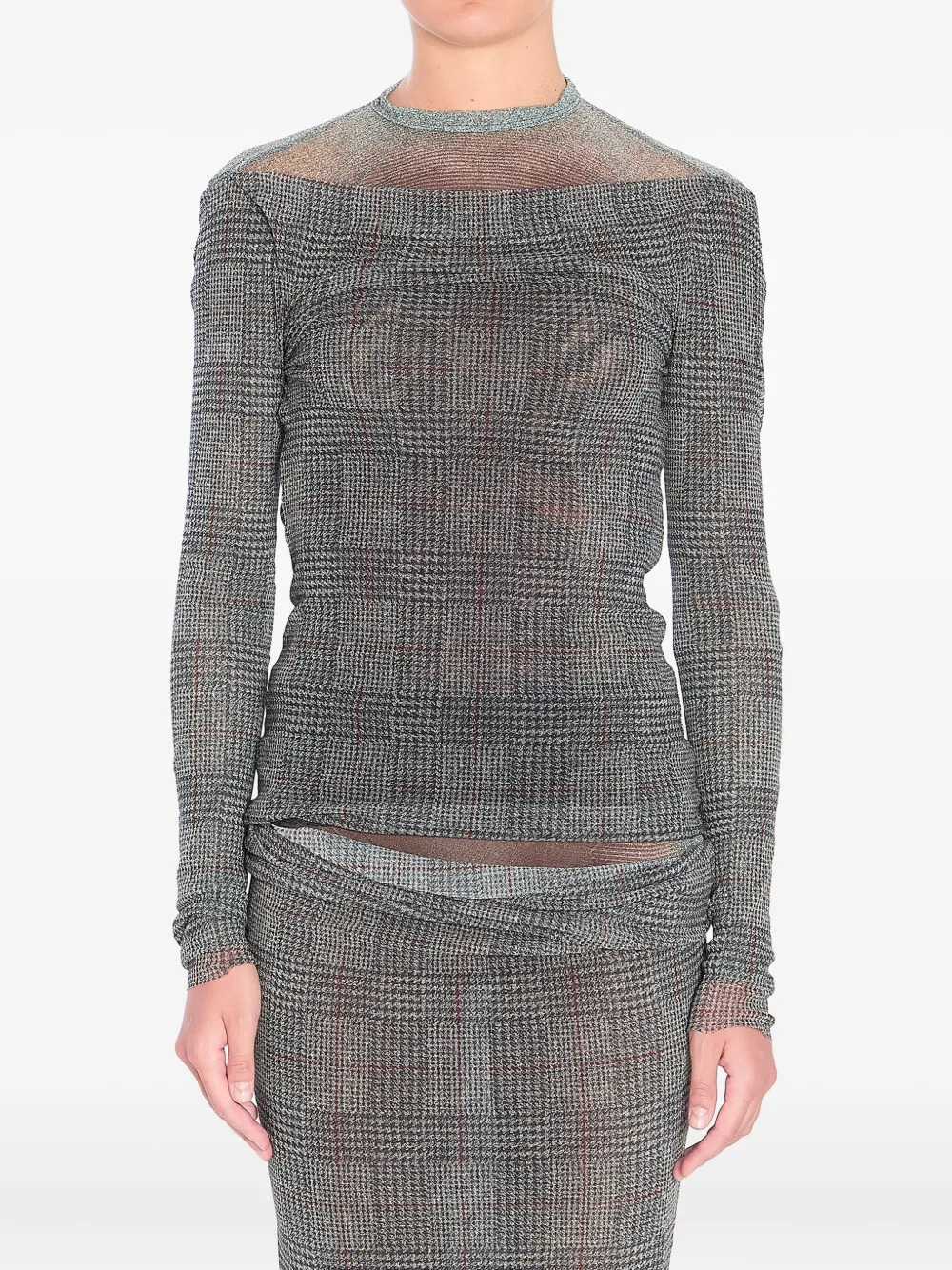 JEAN PAUL GAULTIER - Women Mesh Double Layer "Body Shadow" /"Prince Of Wales" Top - 1