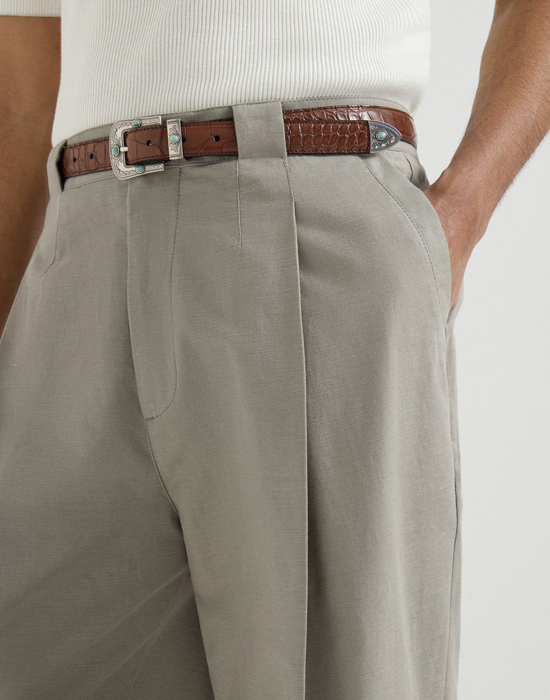 Cotton and linen panama trousers with pleat 3