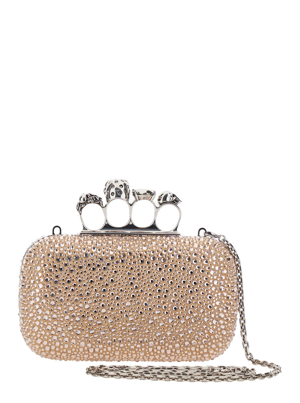 Alexander Mcqueen Women 'Four Ring' Pink Clutch With Skull-Shaped Studs And All-Over Rhinestone Appl - 4